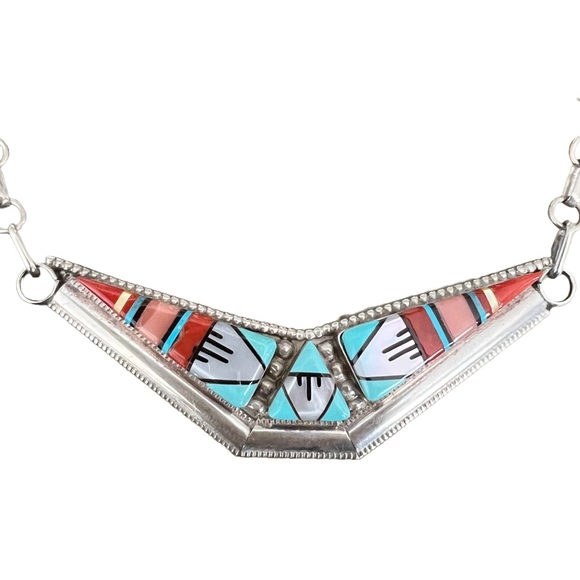 Wilton & Carol Niiha Zuni Navajo Earrings and Necklace Set - signed - Picture 2 of 8